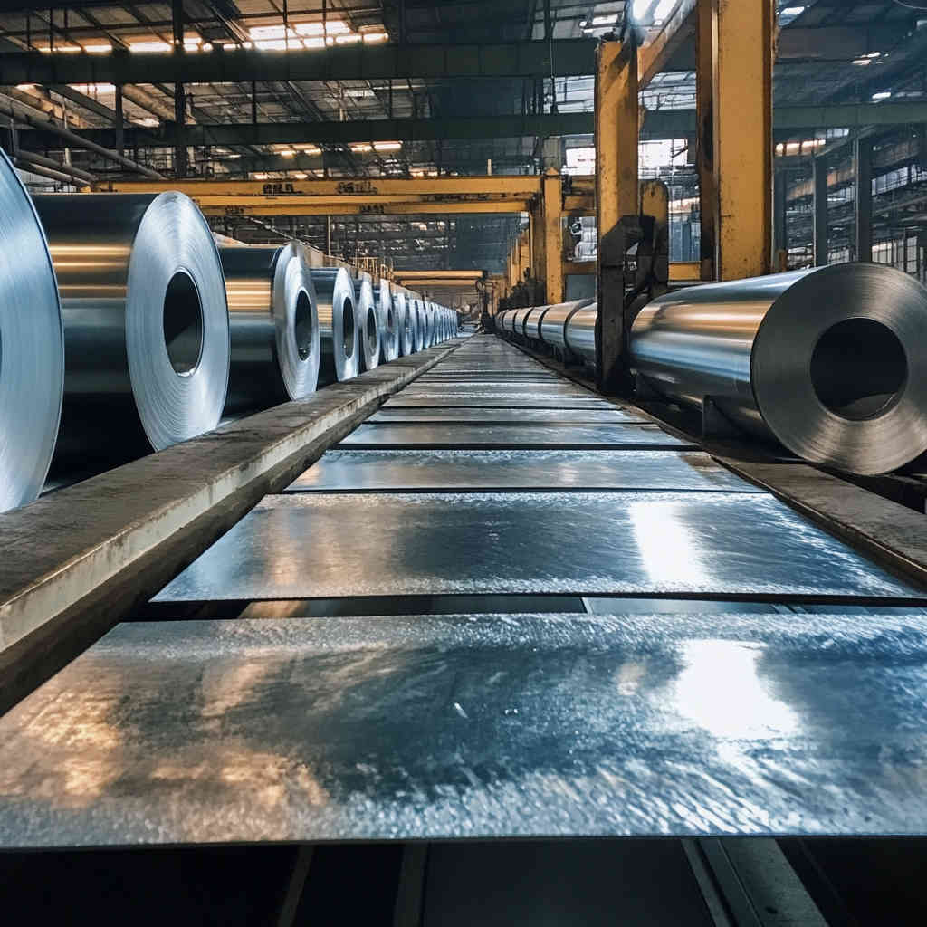 Steel Sheets Being Galvanized