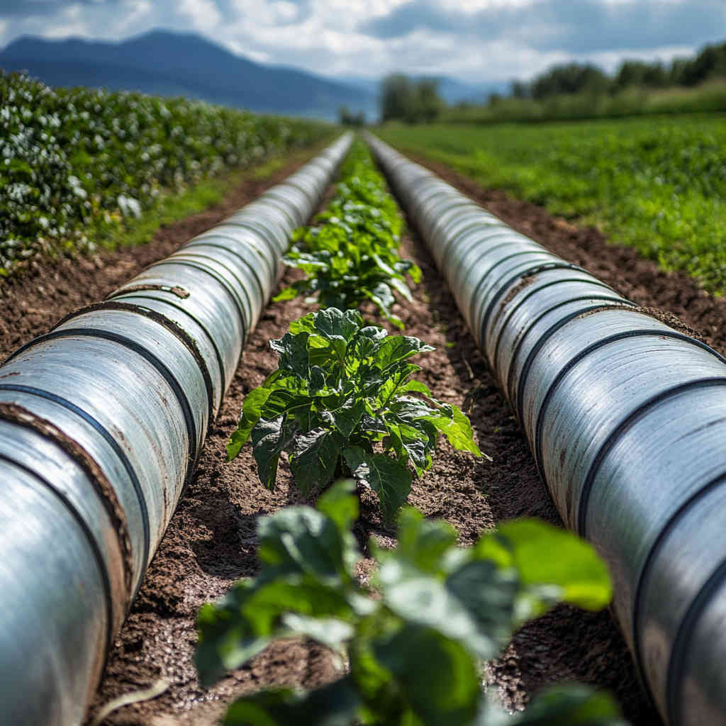 Galvanized steel pipes used in an agricultural irrigation system