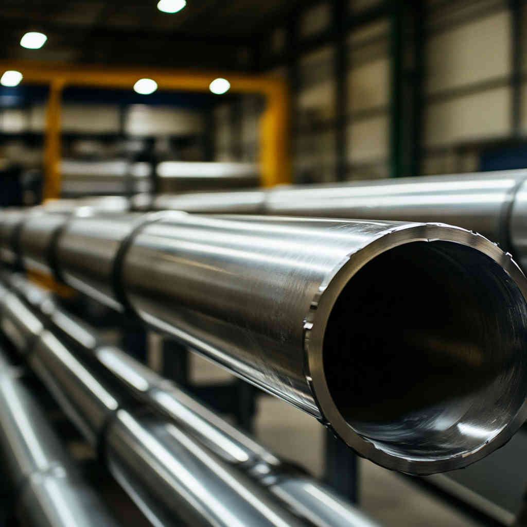 Stainless steel welded pipes in an industrial setting