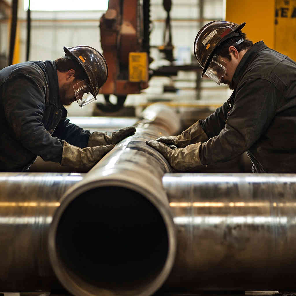 Our expert team working on stainless steel pipes