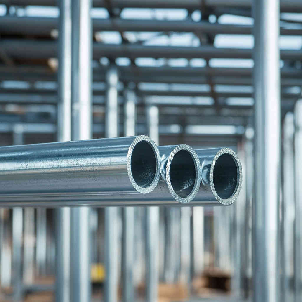 Galvanized steel pipes used in a construction site for structural support