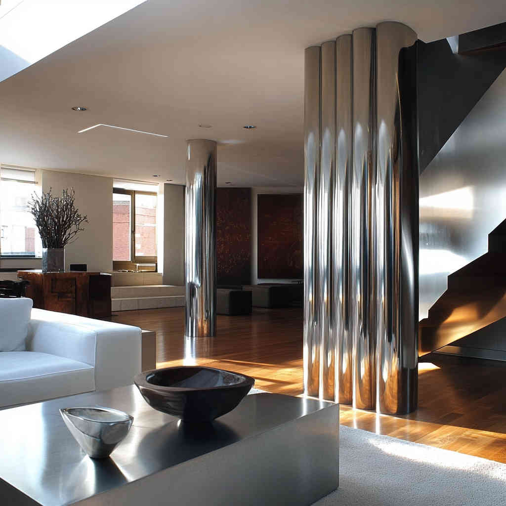 Stainless steel tubes used in modern interior design