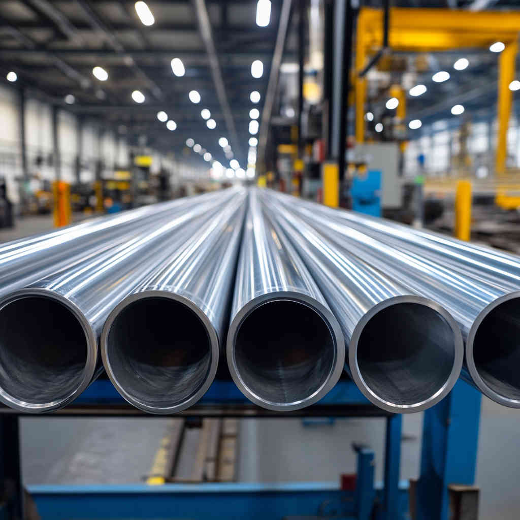 Galvanized steel pipes being used in a manufacturing plant for machinery